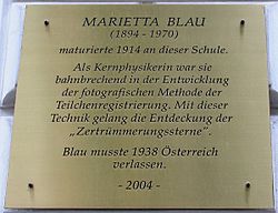 Minnesmärke över Marietta Blau på Rahlgasse (Wien-Mariahilf)