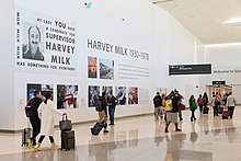 Artwork memorializing gay rights activist and former San Francisco supervisor Harvey Milk (1930-1978) Harvey Milk Terminal 1-9226.jpg