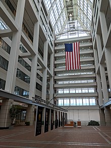 Interior atrium of the USPTO Madison Building Interior of the US Patent and Trademark Madison Building.jpg