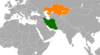 Location map for Iran and Kazakhstan.