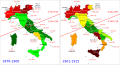 Italian emigration per region from 1876–1900 and from 1901–1915