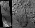 火星偵察軌道器的HiRISE拍攝的伊烏斯峽谷的桌山。比例尺長度500公尺。
