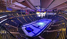 The playing surface before a New York Rangers game and the retirement ceremony of Henrik Lundqvist MSG Henrik Lundqvist Retirement Night 003.jpg