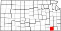 Harta statului Kansas indicând comitatul Montgomery