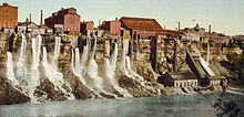The Niagara Falls mill district downriver from the American Falls, 1900 Niagara Falls, mill district on American shore, ca. 1900.jpg