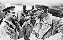 Photograph of Brigadier John Coombe (left) with Lieutenant-General Philip Neame (centre), Lieutenant-General Richard O'Connor (centre, middle distance), Major-General Richard Gambier-Parry (right) following their capture by the Germans, 6 April 1941 O'Connor Captured.jpg