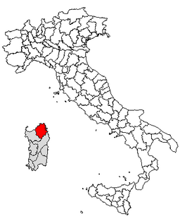 Karta över Italien med Provincia di Olbia-Tempio markerat