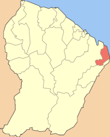 Location of the commune (in red) within French Guiana