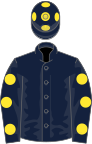 Dark blue, yellow spots on sleeves and cap