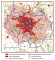 Île-de-France avec unité urbaine, aire urbaine et forêts et agriculture