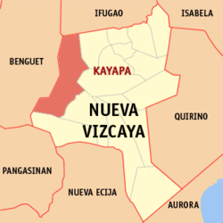 Mapa ng Nueva Vizcaya na nagpapakita sa lokasyon ng Kayapa.