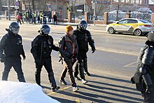 Protester arrested by the police in February 2021 Protester arrested by the police Mosgorsud 02-02-2021.jpg