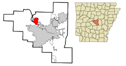 Location within Pulaski County (left) and Arkansas