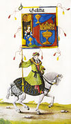A bandeira do reino de Galicia na obra "Carro triunfal de Maximiliano" (1515).