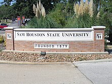 Entrance at Sam Houston State University, the first normal school in the American Southwest SHSUWelcome.jpg