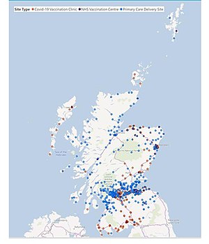 苏格兰地区接种点分布图（2021年1月）