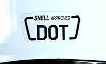 Snell-and-DOT decal on an HJC motorcycle helmet in the U.S. Snell-sticker.jpg