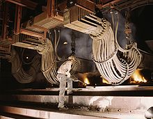 Electric phosphate smelting furnace in a TVA chemical plant (1942) TVA phosphate smelting furnace.jpg