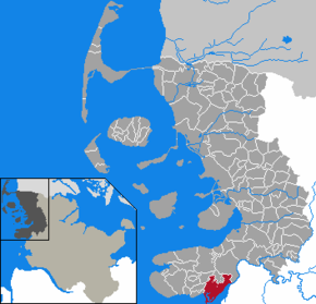 Poziția orașului Tönning pe harta districtului Nordfriesland