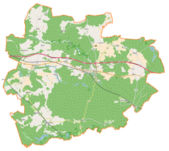 Mapa konturowa gminy Torzym, po lewej nieco u góry znajduje się punkt z opisem „Tarnawa Rzepińska”