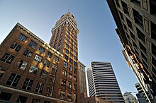 The iconic Tribune Tower, from 13th St. and Franklin St. in Downtown Tribune Tower in Downtown Oakland, Jan 2009, by Hitchster.jpg