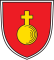 Gemeinde Kleinaitingen In Rot ein goldener Reichsapfel mit Kreuz.