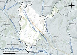 Carte en couleur présentant le réseau hydrographique de la commune