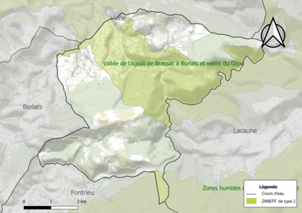 Carte des ZNIEFF de type 2 sur la commune.