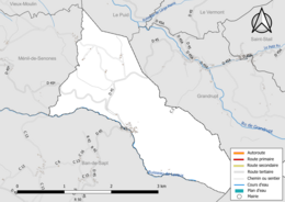 Carte en couleur présentant le réseau hydrographique de la commune