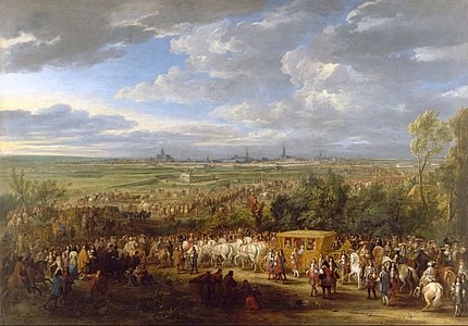 L'entrée du roi Louis XIV et de la reine Marie-Thérèse à Arras le 30 juillet 1667. Toile d'Adam François van der Meulen (château de Versailles).