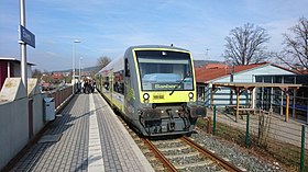 agilis-Triebwagen am Haltepunkt Ebern, 2018