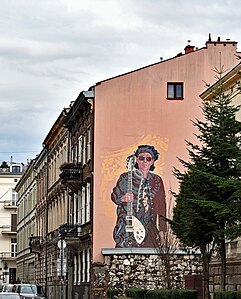 Mural poświęcony Andrzejowi Bieniaszowi Kraków ul. Koletek 8