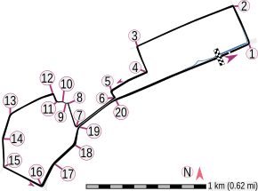 Formula One visited Azerbaijan for the first time in 2016 for the revival of the European Grand Prix. The race was run on a street circuit in the capital, Baku. Baku Formula One circuit map.svg