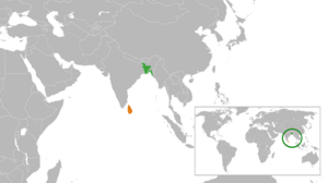 Mapa indicando localização de Bangladesh e do Sri Lanka.