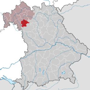 Beliggenheden af Landkreis Kitzingen i Bayern (klikbart kort)