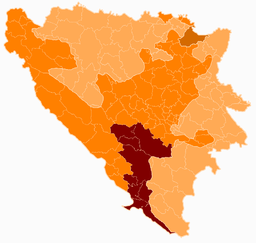 Hercegovina-Neretva kanton i rødbrun farve