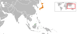 Mappa che indica l'ubicazione di Brunei e Giappone