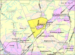 Census Bureau map of the former Princeton Township (and enclaved Borough in pink), New Jersey Interactive map of Princeton, New Jersey