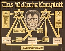 Nazi propaganda poster entitled Das judische Komplott ("The Jewish Plot") Das judische Komplott Parole der Woche December 1941 crop.jpg