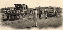 Unloading the post at the narrow-gauge railway station of Sakaramy, c.a. 1905