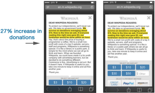 Example of Mobile Banner Messaging Test, for 2014 - 2015 Fundraising Report.