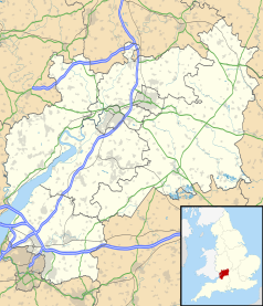 Mapa konturowa Gloucestershire, po lewej znajduje się punkt z opisem „Brain’s Green”