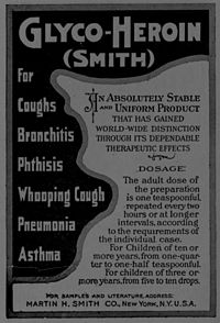 1914 Advertisement for a medication that includes heroin as an ingredient