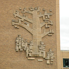 Kett's Oak or the Oak of Reformation on Kett House, an office block in Station Road, Cambridge; Willi Soukop, sculptor Kett's Oak - geograph.org.uk - 1422468.jpg