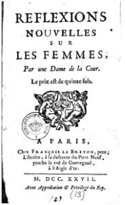 Anne-Thérèse de Lambert, Réflexions nouvelles sur les femmes, 1727     (Défi 100 wikijours)