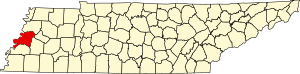 Карта Теннесси с выделением округа Лодердейл