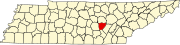 Hartă a statului Tennessee indicând comitatuln Van Buren