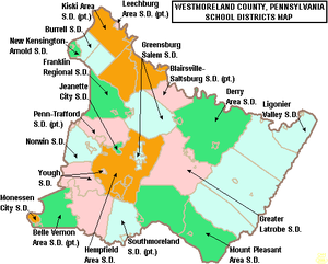 Map of Westmoreland County Pennsylvania School Districts.png