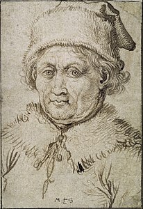 Drawing of an old man with fur collar and hat, 1475