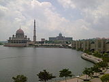 Putra Mosque with the Prime Minister's office in the background.